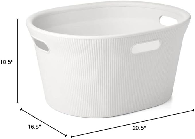 Superio Ribbed Collection - Decorative Plastic Laundry Basket with Cut-Out Handles, White (1 Pack) Hamper Organzier for Bedroom Bathroom College Dorm Room 35 Liter…