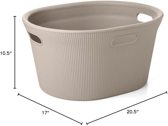 Superio Ribbed Collection - Decorative Plastic Laundry Basket with Cut-Out Handles, Taupe (2 Pack) Hamper Organzier for Bedroom Bathroom College Dorm Room 35 Liter