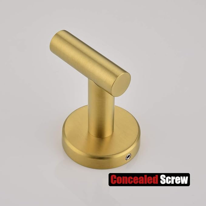 JQK Bathroom Towel Hook Brushed Gold, Brass Coat Robe Clothes Hook for Bathroom Kitchen Garage Wall Mounted (Pack of 2), SUS 304 Stainless Steel 0.8mm, TH100-BG-P2