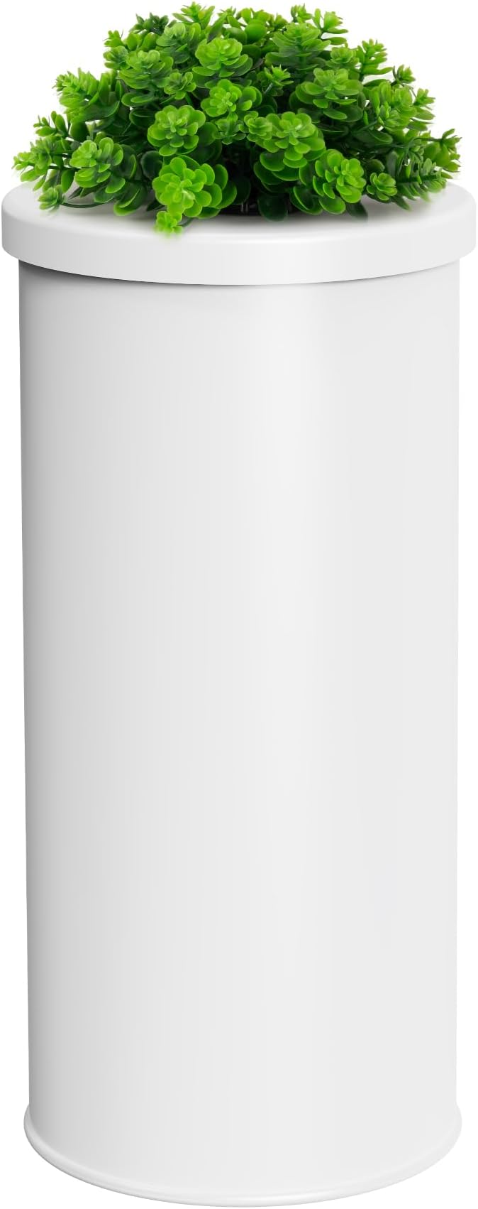 Cesun Toilet Paper Storage Bin, Enclosed Toliet Paper Holder with 3-Roll Capacity, White Stainless Steel Canister with Decorative Green Plant Lid