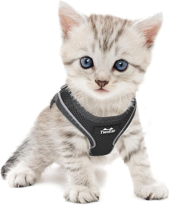 TwoEar Cat Harness Escape Proof, Soft Dog Vest Harness Adjustable, Breathable Mesh Step-in Puppy Walking Jacket Reflective Easy Control for Extral Small Pets for Outdoor Walking(XXXS, Black)