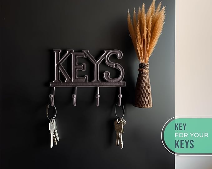 Comfify Key Holder for Wall - Cast Iron Decorative Farmhouse Rustic Wall Mount Key Organizer - 4 Key Hooks - Vintage Key Rack for Entryway with Screws and Anchors β 6x8β - Rust Brown