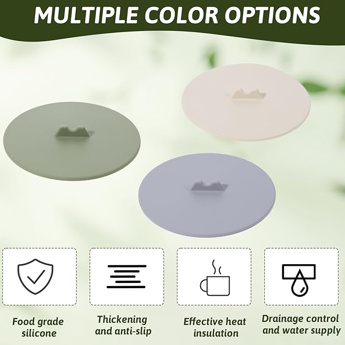 Silicone Lids for Cups, 3Pcs Anti-dust Airtight Seal Lid for Mugs, Colored Universal Cup Lids, Silicone Cups Covers, Reusable Mug Cover for Coffee, Tea Cup and Mugs(3 color)