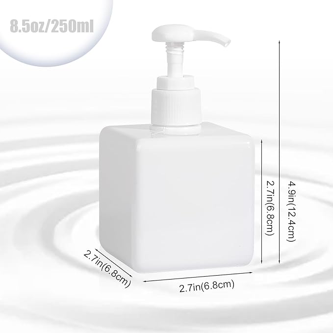 Pump Bottle, Refillable Plastic Empty Lotion Soap Dispenser Liquid Container for Bathroom Shampoo and Body Wash, 8.5oz/250ml White 2 Pack