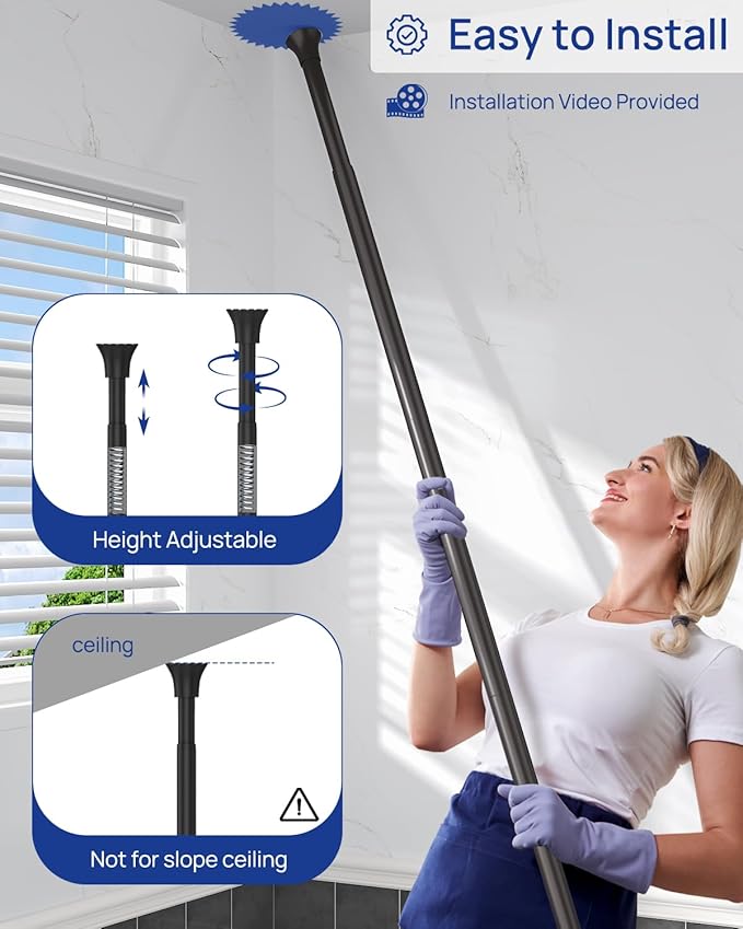 SEIRIONE Rustproof Shower Caddy and Organizer Corner for Bathroom, Tension Pole With 4 Adjustable Baskets for Shower Accessories, 34 to 116 Inch Height, Black