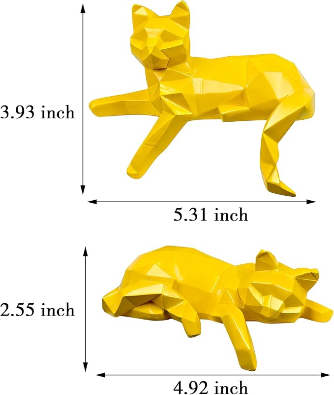 Mrlikale Bookshelf Decor Cat Statue, Modern Geometric Cat Figurines for Living Room Office Shelves Coffee Table Desk Decor – Set of 2 Minimalist Animal Statues (Yellow)