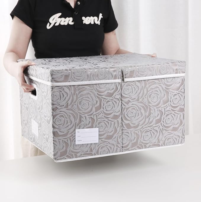 PRANDOM Extra Large Collapsible Storage Cubes with Lids Fabric Decorative Storage Bins Boxes Organizer Baskets with Cover Handles for Bedroom Closet Living Room 19.6x15.7x11.8 Inch 3 Pack