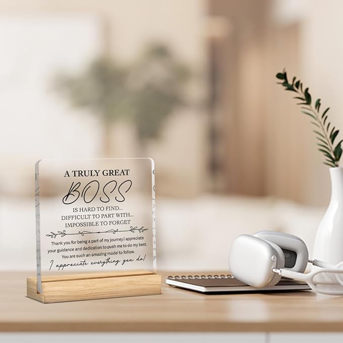 Funny Boss Gifts for Women Men,Boss Lady Gifts for Women Office Decor Acrylic Plaque Leadership Best Thank You Gifts for Boss Manager Mentor Inspirational Gift 4x4 Inches