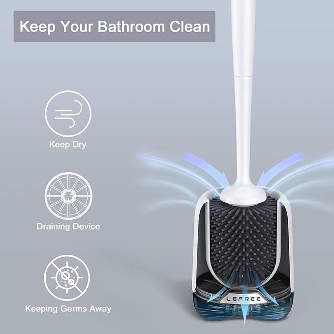 Lefree 2 Pack Silicone Toilet Bowl Brush and Holder Set with Ventilated Holder, Floor Standing & Wall Mounted Toilet Scrubber