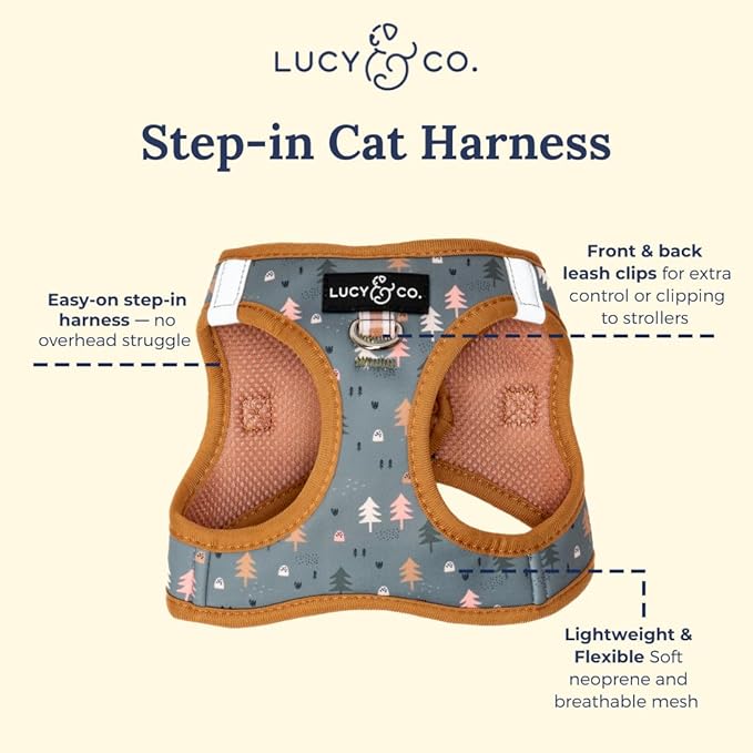 Lucy & Co. Take a Hike Step-in Cat Harness & Leash Bundle – Reflective, Breathable & Adjustable Harness for Cats, Kittens & Small Dogs, Lightweight & Secure and Dual Leash Clips – Large