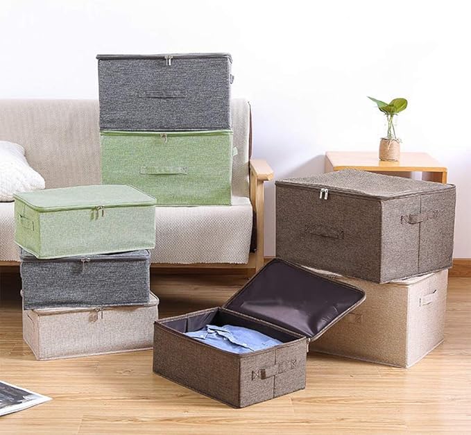 ANMINY Storage Bins with Zipper Lids 36 Qt Lidded Fabric Storage Boxes Baskets Cubes with Handles Collapsible Washable Cotton Linen Closet Shelf Clothes Organizer Containers - Coffee, Large