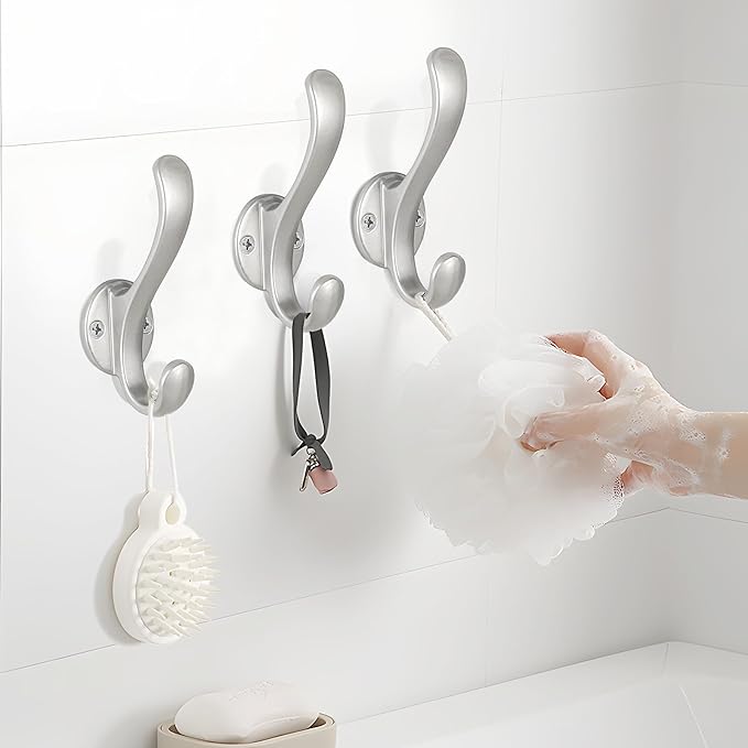 10 Pack Coat Hooks Wall Mount Heavy Duty Utility Retro Double Hooks for Hanging Coats,Hat, Towel, Key, Robe, Scarf, Bag, Cap (Silver)