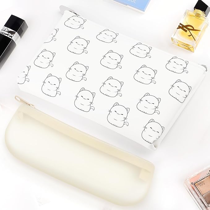 Manmihealth Cute Cat Silicone Makeup Bag, Cosmetic Bags for Women, Makeup Brushes Holder Travel, Portable Purse Pouch for Travel Essentials, Zipper Storage Organizer Bag, 2-Pack