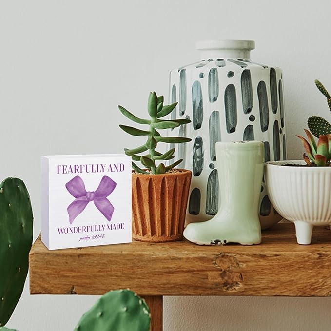Purple Bible Bow Room Bedroom Bathroom,Purple Decor,Inspirational Bible Verses Decorations Butterfly Decorations for Teen Girls Gifts Wooden Box 5 x 5 Inch