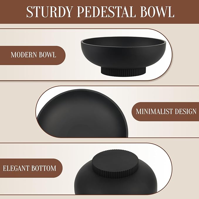 Large Resin Pedestal Decorative Bowl - Modern Handicraft Bowls for Home Decor - Fruit Bowl for Kitchen Counter - Key Bowl for Entryway Table,Matte Black