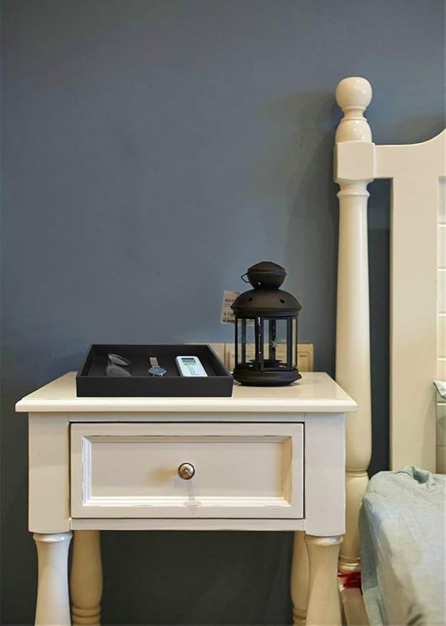 HofferRuffer Faux Leather Vanity Tray, Elegant Desktop Storage Organizer, Decorative Catchall for Perfume, Bathroom Valet, Nightstand or Dresser, Black, 10.2 x 8.4 x 1.8 Inches