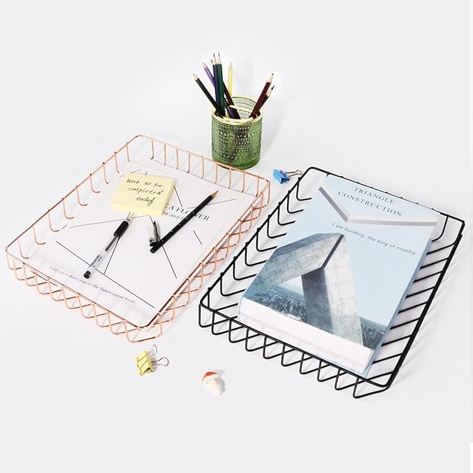 Paper Organizer for Desk Metal Paper Tray Large Capacity Letter Tray File Holder Mail Inbox Storage Organizer Basket for Office Classroom Desktop,12.5" x 9.4" x 1.9",Black