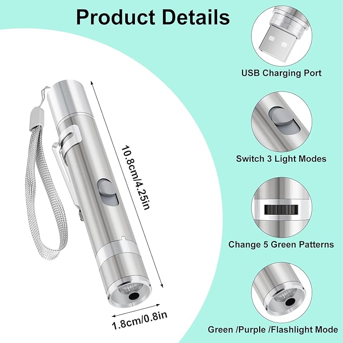 TBTeek Cat Toy, Unique Green Light, 7-in-1 Modes, 5 Fun Patterns, USB Charging, Interactive Toy for Kitten Dog Excrise(1pcs)