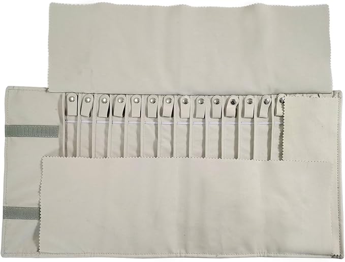 Portable Jewelry Roll Untangled Secure Necklace Travel Storage Bag Displays Holder 16 Chain (Beige)