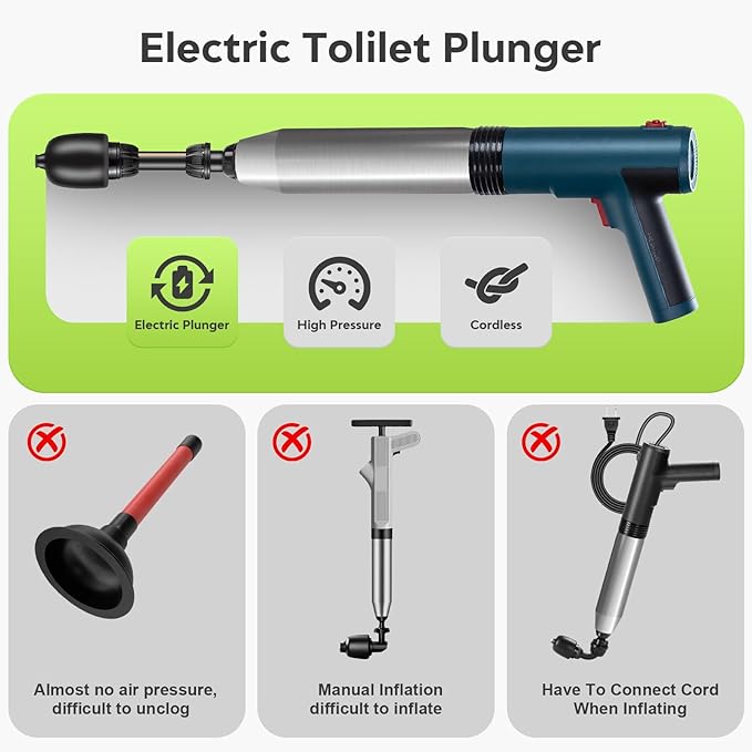 Electric Toilet Plunger - Toilet Plungers for Bathroom, Floor Drain, Sewer, Kitchen Pipes,High-Pressure Home Toilet Clog Remover