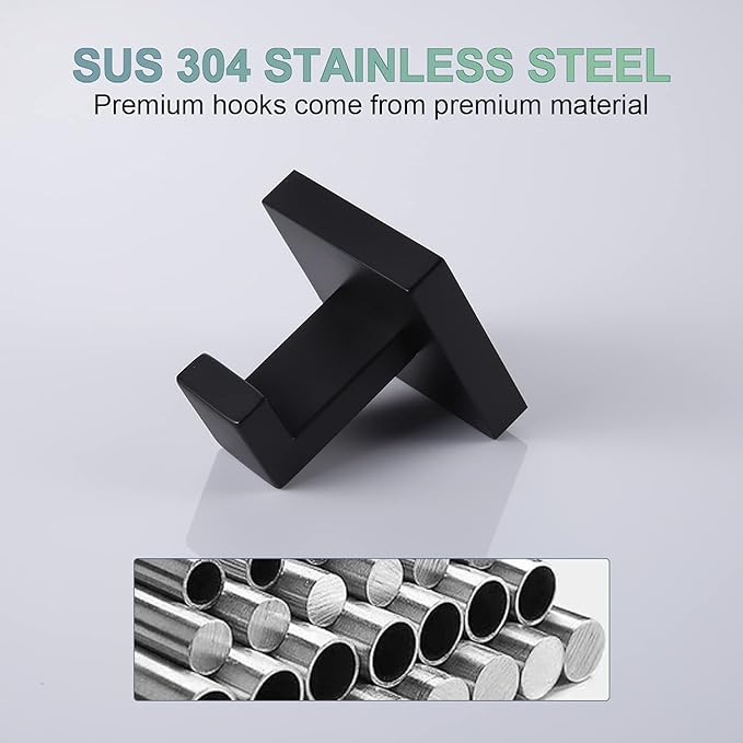 KOKOSIRI Bath Towel Hook Wall Mounted Square Robe Hook Coat Hook Bathroom Kitchen Garage Heavy Duty SUS 304 Stainless Steel 3 Pack Matte Black B1010BK-P3