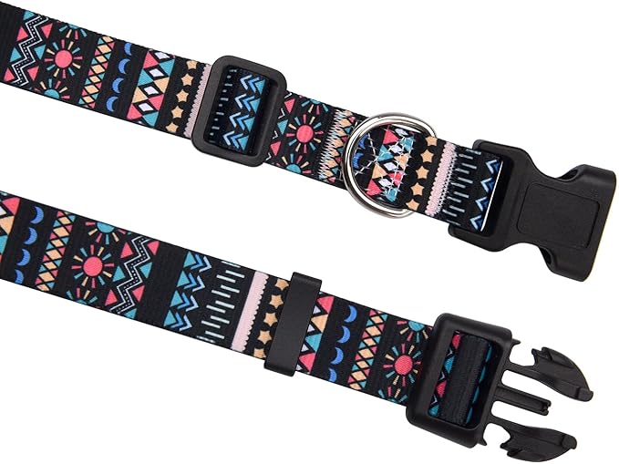 Dog Collar with Bohemia Floral Tribal Geometric Patterns - Soft Ethnic Style Collar Adjustable for Small Medium Large Dogs(Black Bohemia,M)