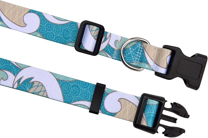 Dog Collar with Bohemia Floral Tribal Geometric Patterns - Soft Ethnic Style Collar Adjustable for Small Medium Large Dogs(Sea Wave,M)