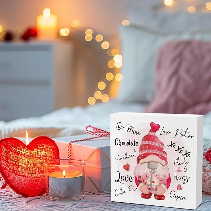 Valentine Decorations for Home Gnome Valentines Decor Rustic Romantic Valentines Day Anniversary Decorations for Boyfriend Girlfriend Gifts 5 X 5 Inchs