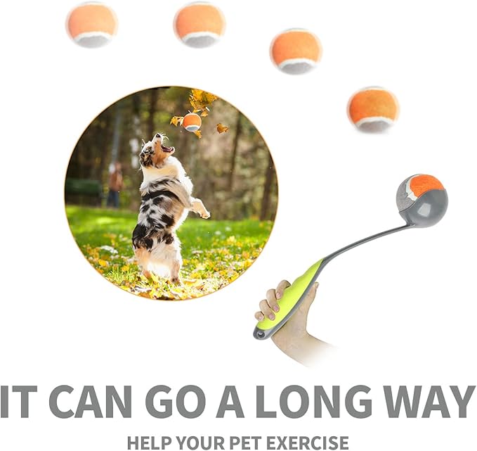 PAWISE Dog Ball Launcher for Small & Medium Dogs, 12.2" Dogs Fetch Toy with 2.3" Tennis Balll, Portable Dog Tennis Ball Thrower for Indoor & Outdoor Play, Lightweight, Durable & Hands-Free Pick-Up