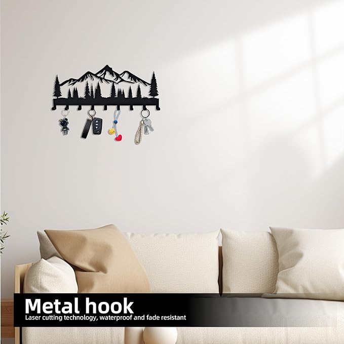 Key Holder for Wall, Metal Wall Hooks Organizer Rack with 9 Hooks for Keys, Coats, Bags – Decorative Home Decor for Entryway, Hallway, Kitchen, Living Room (14 inches)