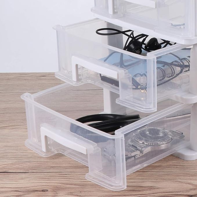 SAFIGLE 4 Drawer Storage Cabinet - Clear Plastic Desktop Organizer for Office Bathroom and Living Room - Stylish and Functional Drawer Organizers