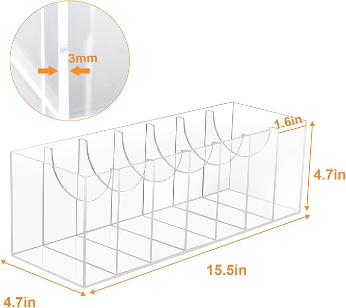 JASGOOD Acrylic Belt Organizer for Closet- 7 Compartments Clear Storage Container Display Holder for Belts, Ties, Watches, Bracelets, Jewelry,Make up and Accessories