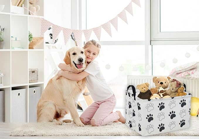 Essme Rectangular Dog Basket,Kids Storage Basket with Handles for Room Decor, Dog Bins,Puppy Storage Bin(Dog Paw)