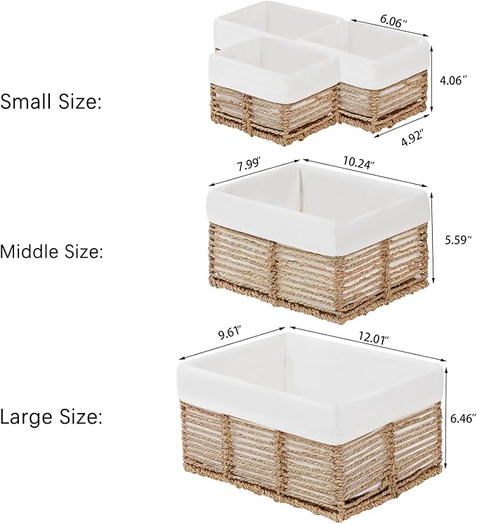Vagusicc Wicker Storage Basket, 5 Pack Baskets for Organizing, Seagrass Storage Baskets, Rectangular Wicker Baskets for Storage Shelves, Cube Storage Bins For Closet/Clothes/Dresser