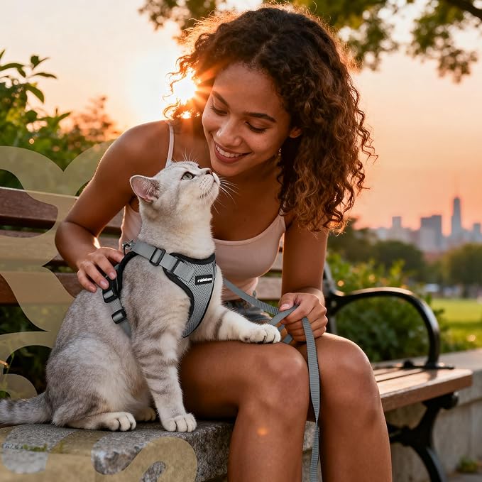 rabbitgoo Cat Harness and Leash for Walking, Escape Proof Soft Adjustable Vest Harnesses for Cats, Easy Control Breathable Reflective Strips Jacket, Grey, S