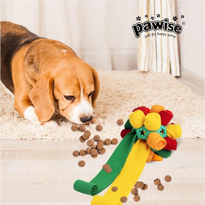 PAWISE Snuffle Ball for Dogs, Sniffle Treat Puzzle Toy, Dog Snuffle Ball Slow Feeder, Enrichment Toy for Mental Stimulation, Machine Washable for Small Medium Large Dogs (Random Color Streaks) (Small)