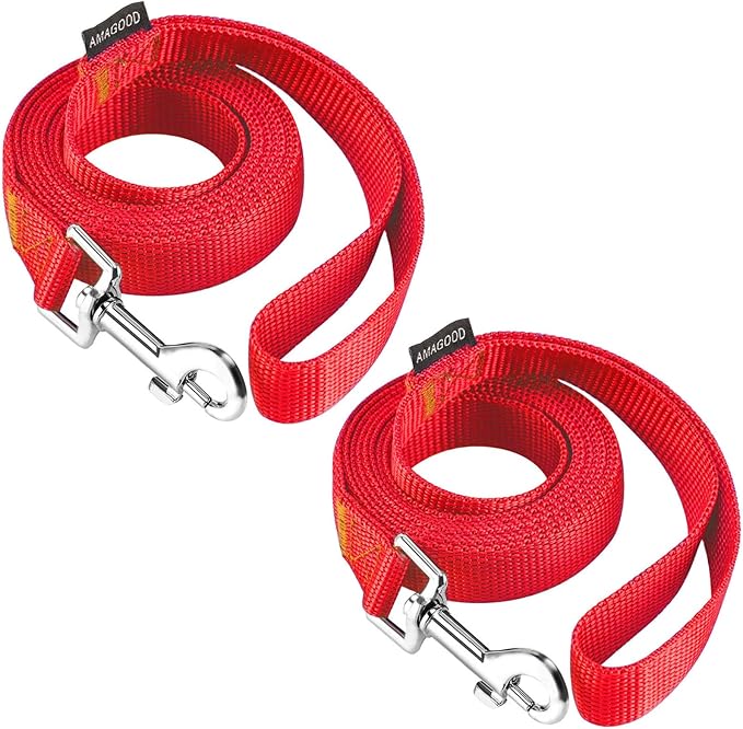 AMAGOOD 6 FT Dog Leashes, Strong and Durable Traditional Style Leash with Easy to Use Collar Hook,Dog Leads Great for Small and Medium and Large Dogs(3/4 in x 6 ft,Red(Pack of 2))