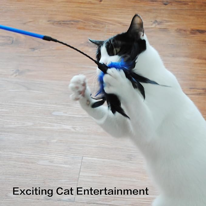 TTcat 3 PCS 22.8” Extra Long Cat Wand Toys Natural Feather Teaser Stick Toys,Interactive Toys for Indoor Cat and Kitten.