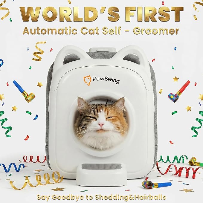 Automatic Cat Self Groomer 360° Surround Skin Friendly Grooming Supplies Self Cleaning Brush with Cat Tongue Mimicry and Treat Dispenser Reduce Shedding and Hairballs Smart Comb for All Cats