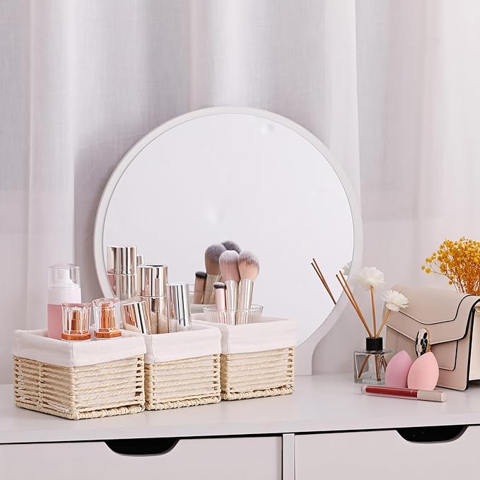 Vagusicc Wicker Storage Basket, Hand-Woven Paper Rope Basket, Rectangular Small Basket for Organizing, Cube Storage Bin for Closet/Clothes/Dresser, Beige, 5-Pack