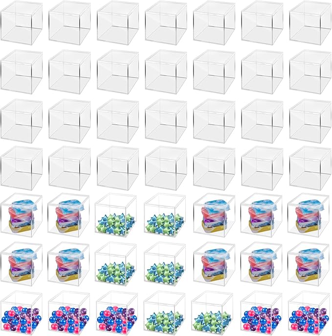 40 Pack 2.2 x 2.2 x 1.8 Inches Acrylic Containers Clear Box with Lids for Display Acrylic Gift Box & Clear Multi Purpose Organizer Candy Storage for Cosmetics, Makeup, Jewelry, Party Favor