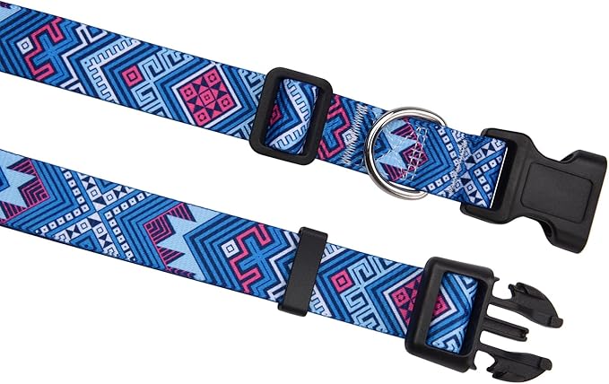 Dog Collar with Bohemia Floral Tribal Geometric Patterns - Soft Ethnic Style Collar Adjustable for Small Medium Large Dogs(Blue Ethnic Style,L)