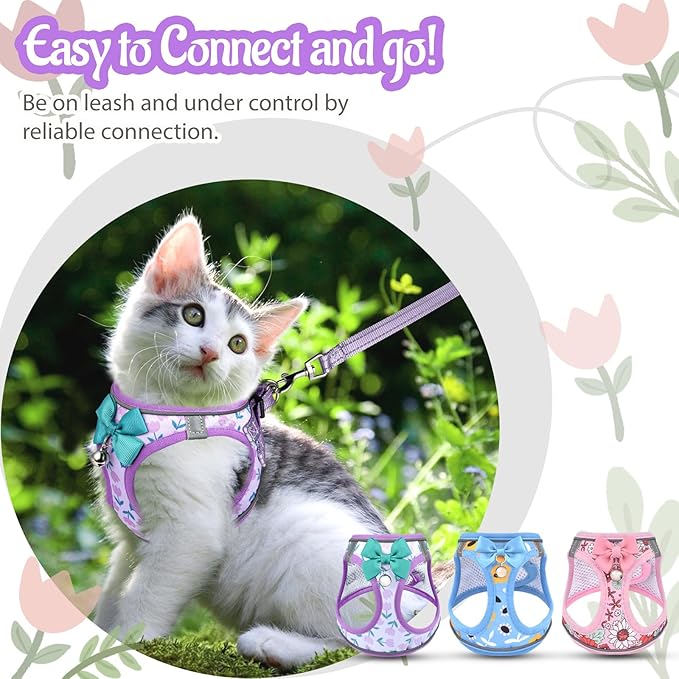 Cat Harness and Leash Escape Proof for Walking, Adjustable Soft Kitten Harness with Reflective Straps Step in Cat Vest Harness for Small Kitten and XS Dogs (Purple, L-Chest(15.7"-17.7"))