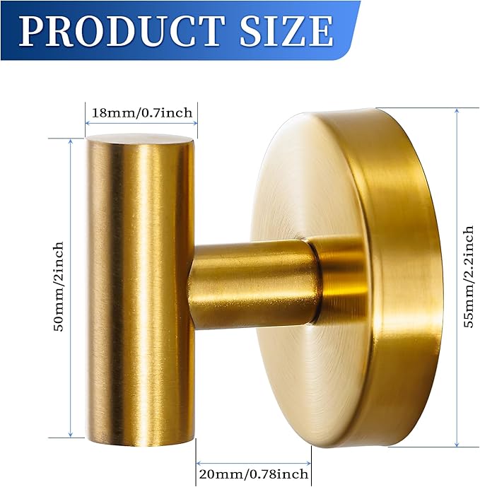 Suction Cup Hooks No Drill Stainless Steel Shower Hooks Towel Hook Robe Hook Heavy Duty on Smooth and Non-Porous Surfaces in Bathrooms Kitchen Bedroom (2, Brushed Gold)