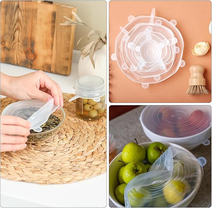 uxcell Silicone Stretch Lids, 4Pack 3.74" Round Container Lid Silicone Bowl Covers Reusable Silicone Lids for Cups, Bowls and Food Cover, White