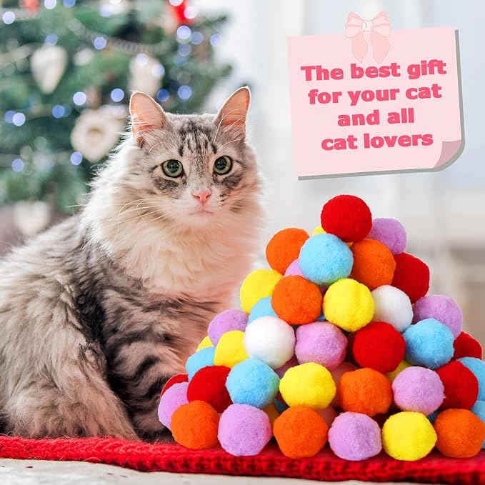 500 Pcs 1.8"/4cm Cat Toy Balls Bulk Colorful Soft Pompom Balls Kitten Puff Ball Toys Indoor Cats Interactive Pet Playing Exercising Assorted 6 Colors