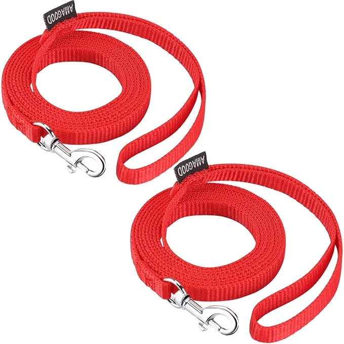 AMAGOOD 6FT Cat Leash, Strong and Durable Traditional Style Leash with Easy to Use Collar Hook,Cat Lead Great for Cats(3/8" x 6 ft,Red(Pack of 2))