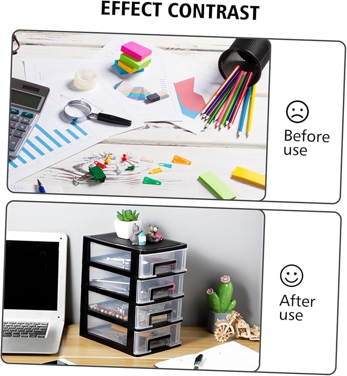Plastic Drawers - 4 Layer Small Desktop Organizer with Transparent Drawers for Home, Office, Stationery, Jewelry and Cosmetics
