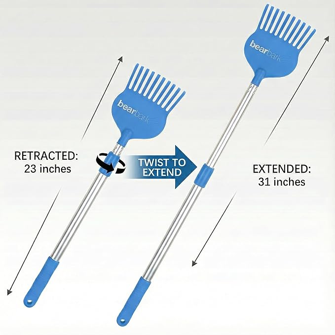 Bearbark Extendable Dog Scratcher (23"-31") - Long Reach Handle to Save Your Back - Gentle Grooming Brush for Medium & Large Dogs - Great Gift for Pet Lovers