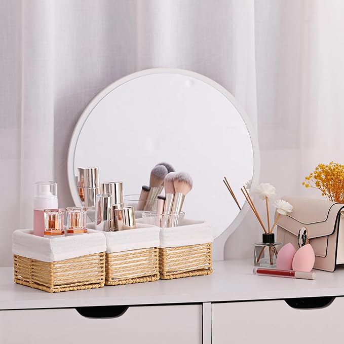 Vagusicc Wicker Storage Basket, Hand-Woven Paper Rope Wicker Baskets, Rectangular Small Wicke Baskets for Organizing, Cube Storage Bins for Closet/Clothes/Dresser, Natural, 5-Pack